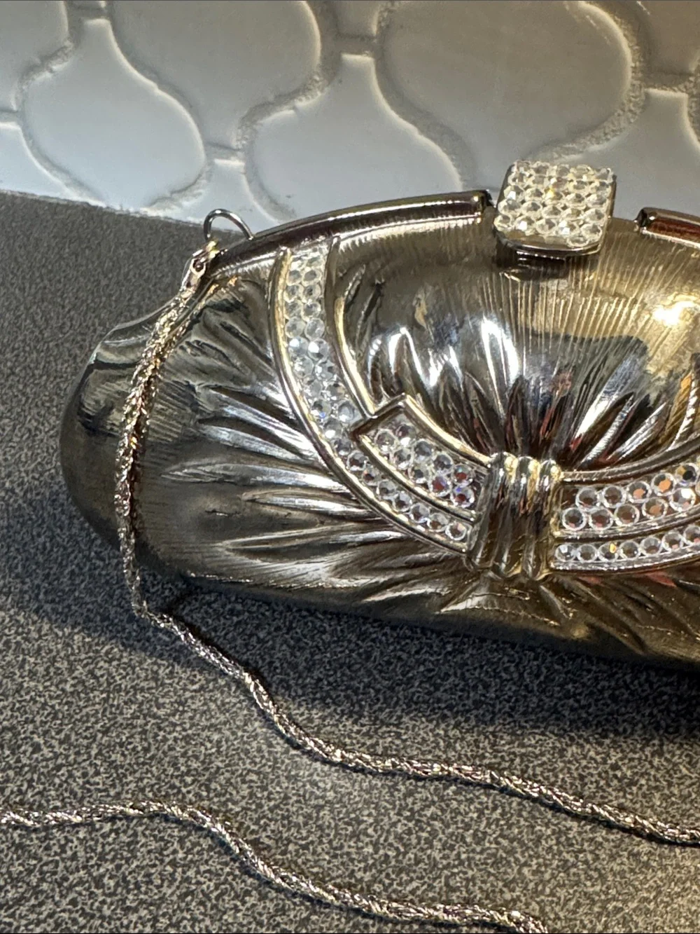 Metallic Silver Embellished Evening Clutch
